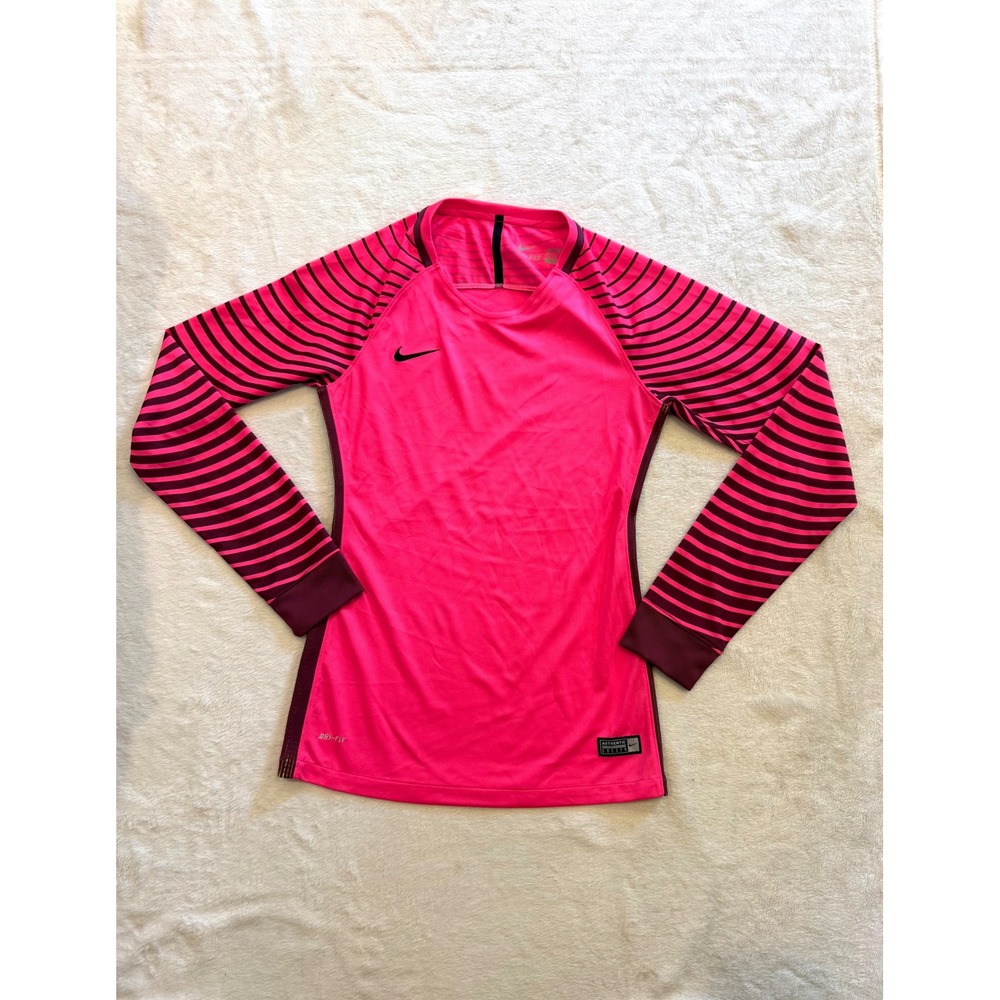 Nike Dri-FIT Soccer Jersey Long Sleeve Pink Burgundy Striped Training Top XS